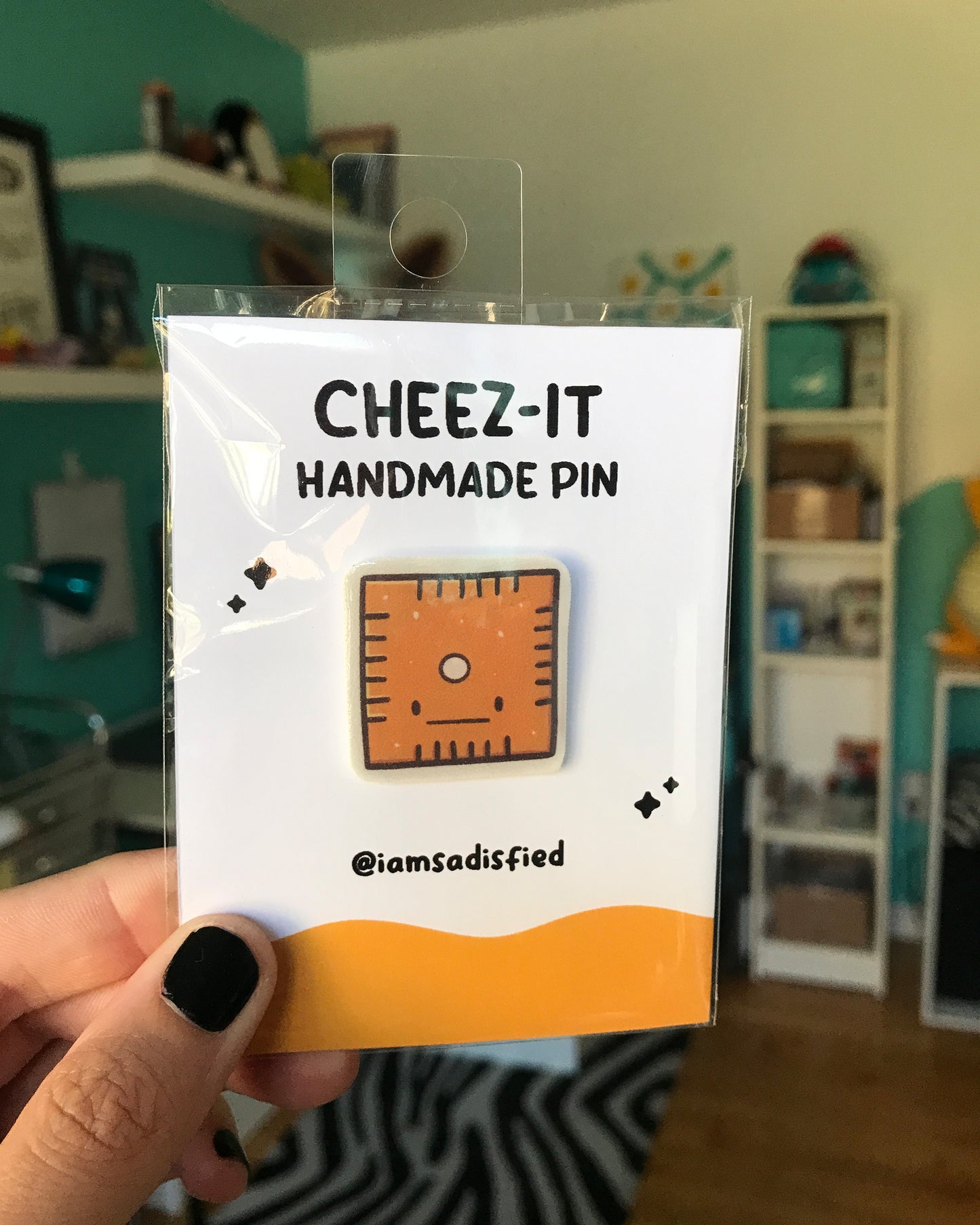 Square Cheese Cracker Handmade Pin