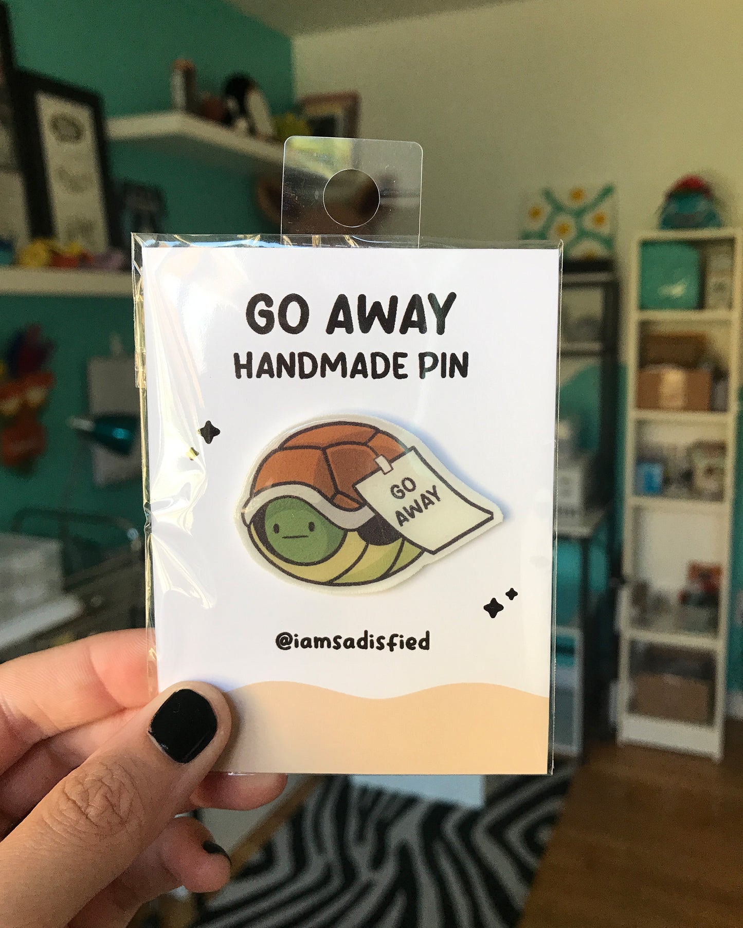 Go Away Turtle Handmade Pin