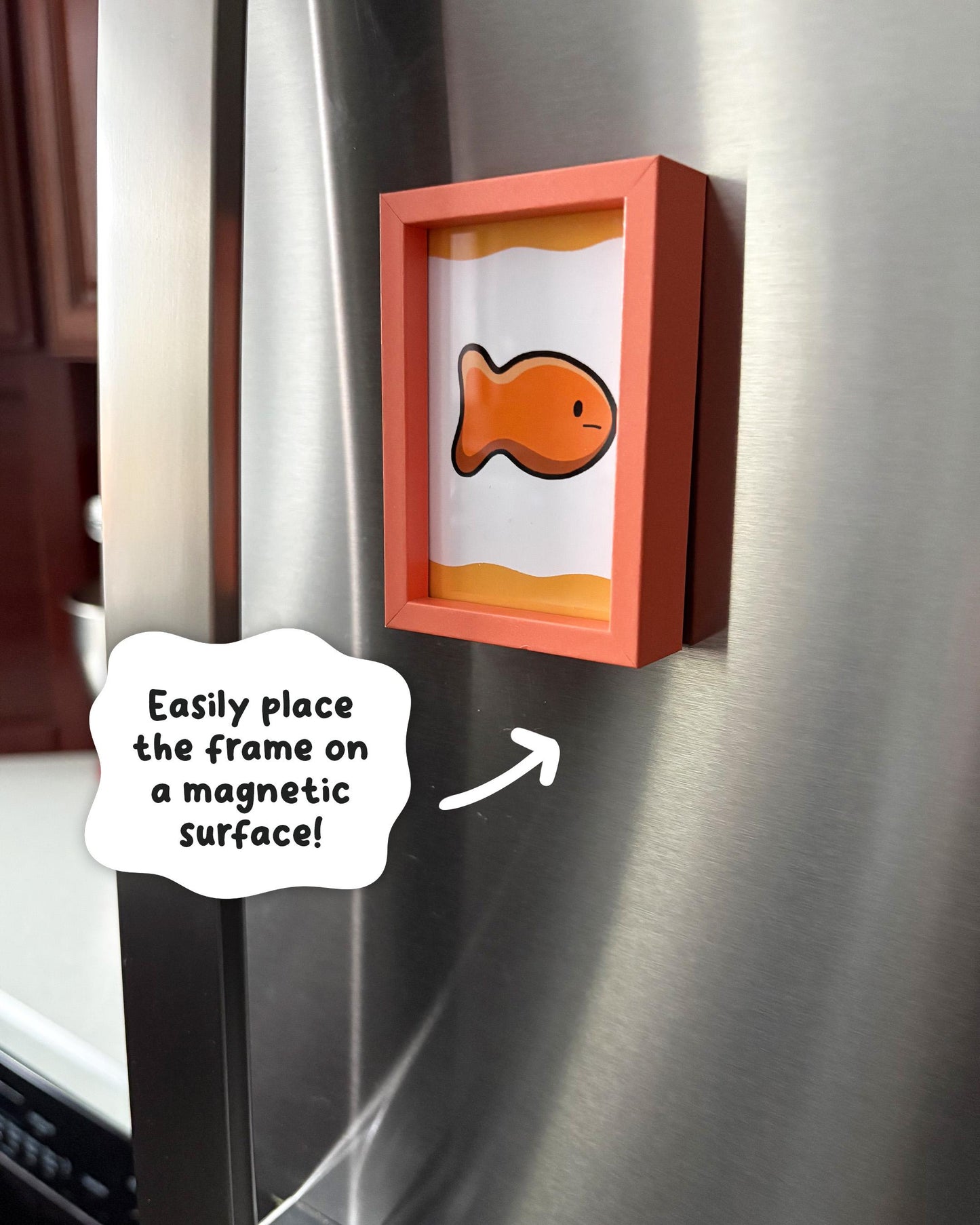 Fish Cheese Cracker 2x3 Print with Orange Magnetic Frame