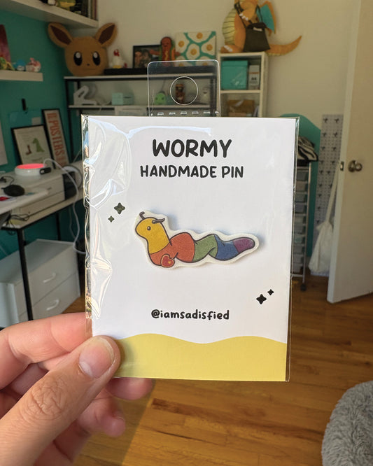 Wormy Stuffed Animal Handmade Pin