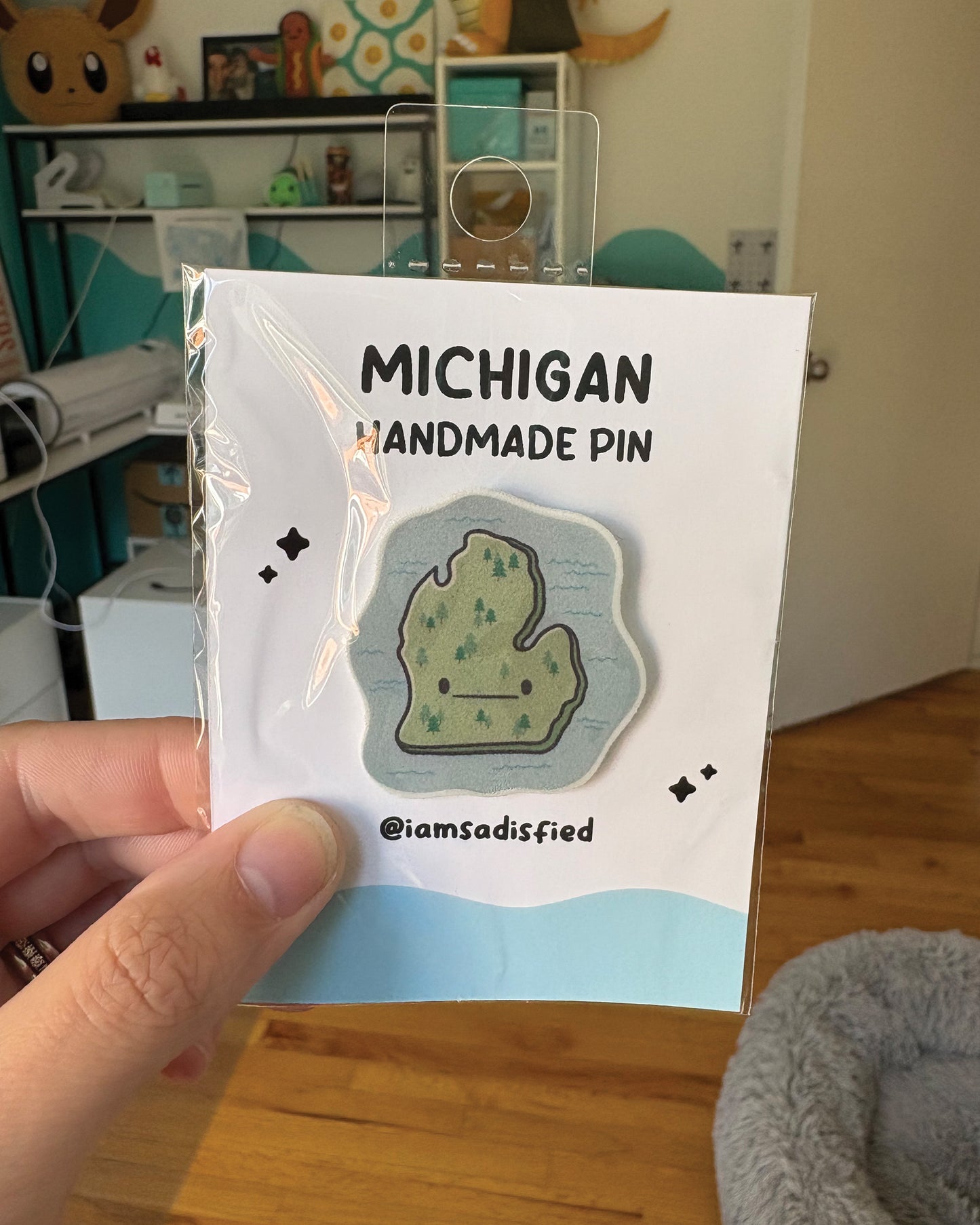Michigan State and Lakes Handmade Pin