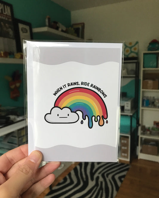 When It Rains Ride Rainbows Greeting Card