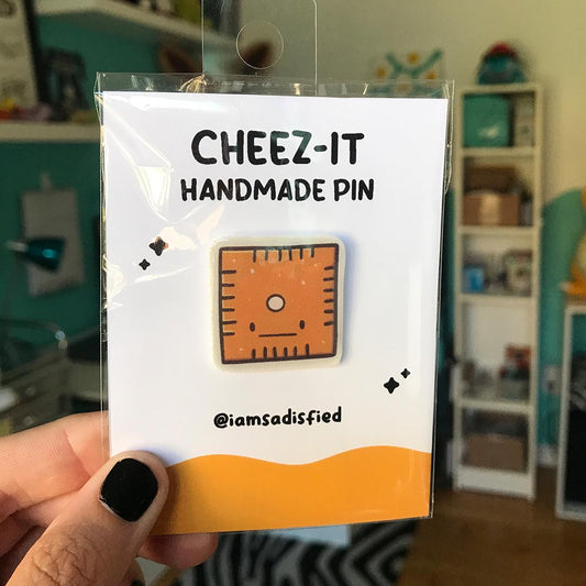 Square Cheese Cracker Handmade Pin