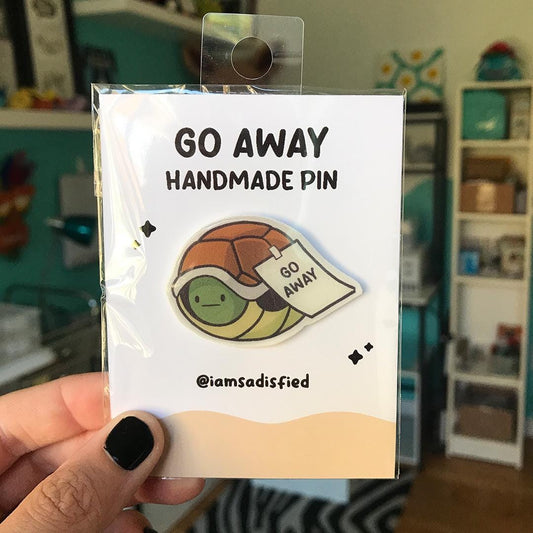 Go Away Turtle Handmade Pin