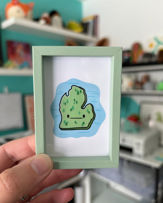 Michigan State and Lakes 2x3 Print with Green Magnetic Frame
