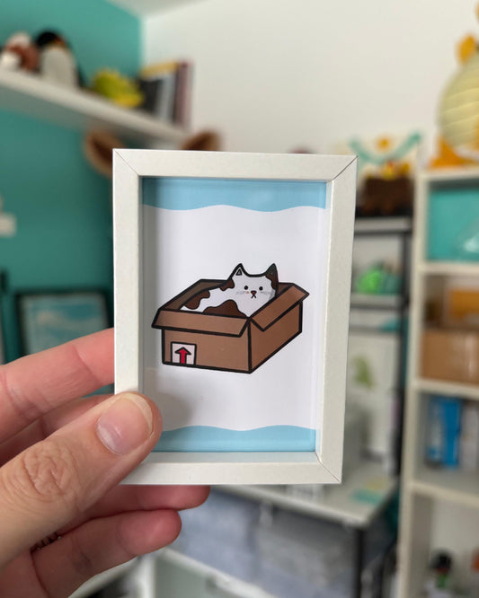 Cat In the Box 2x3 Print with White Magnetic Frame