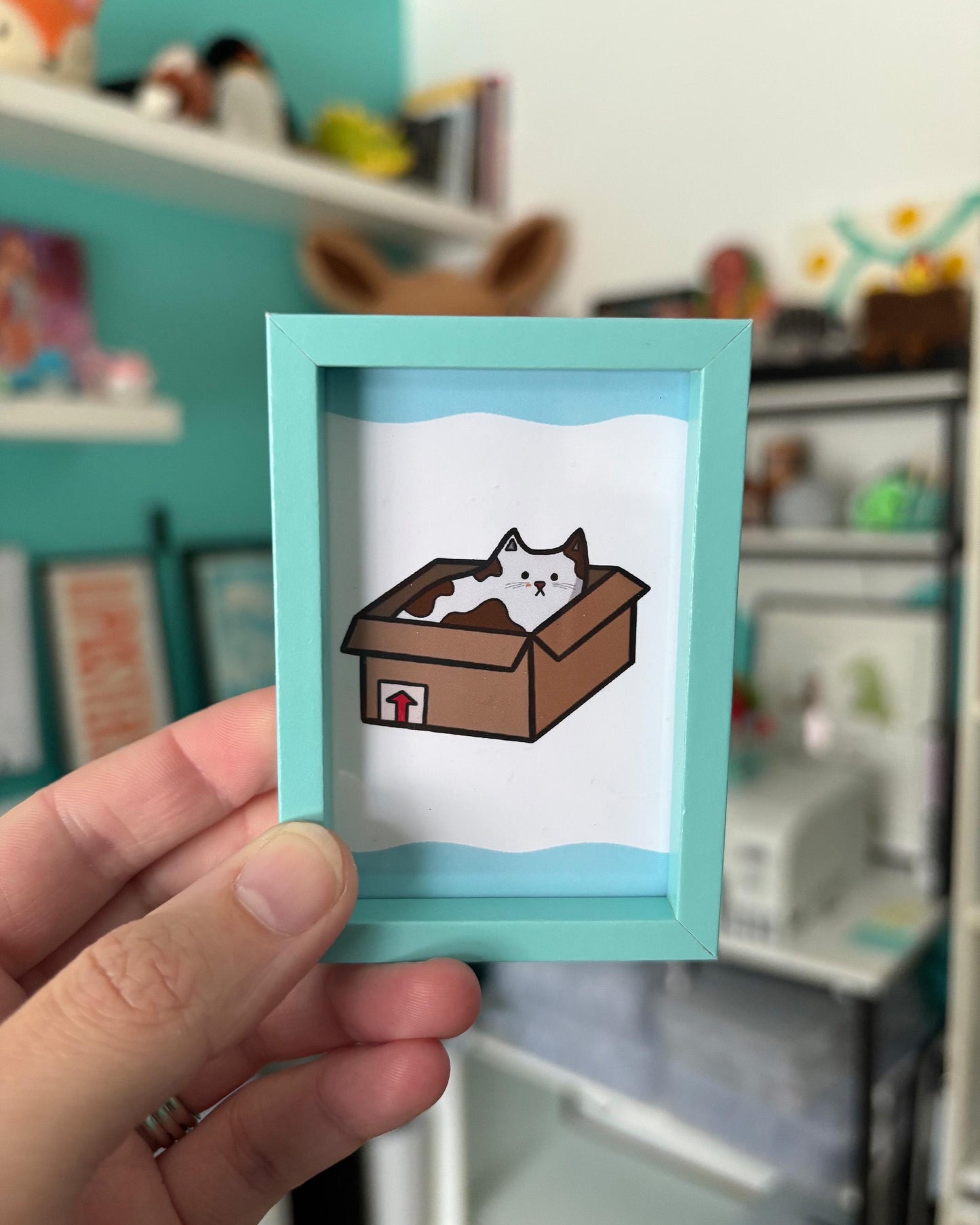 Cat In the Box 2x3 Print with Blue Magnetic Frame