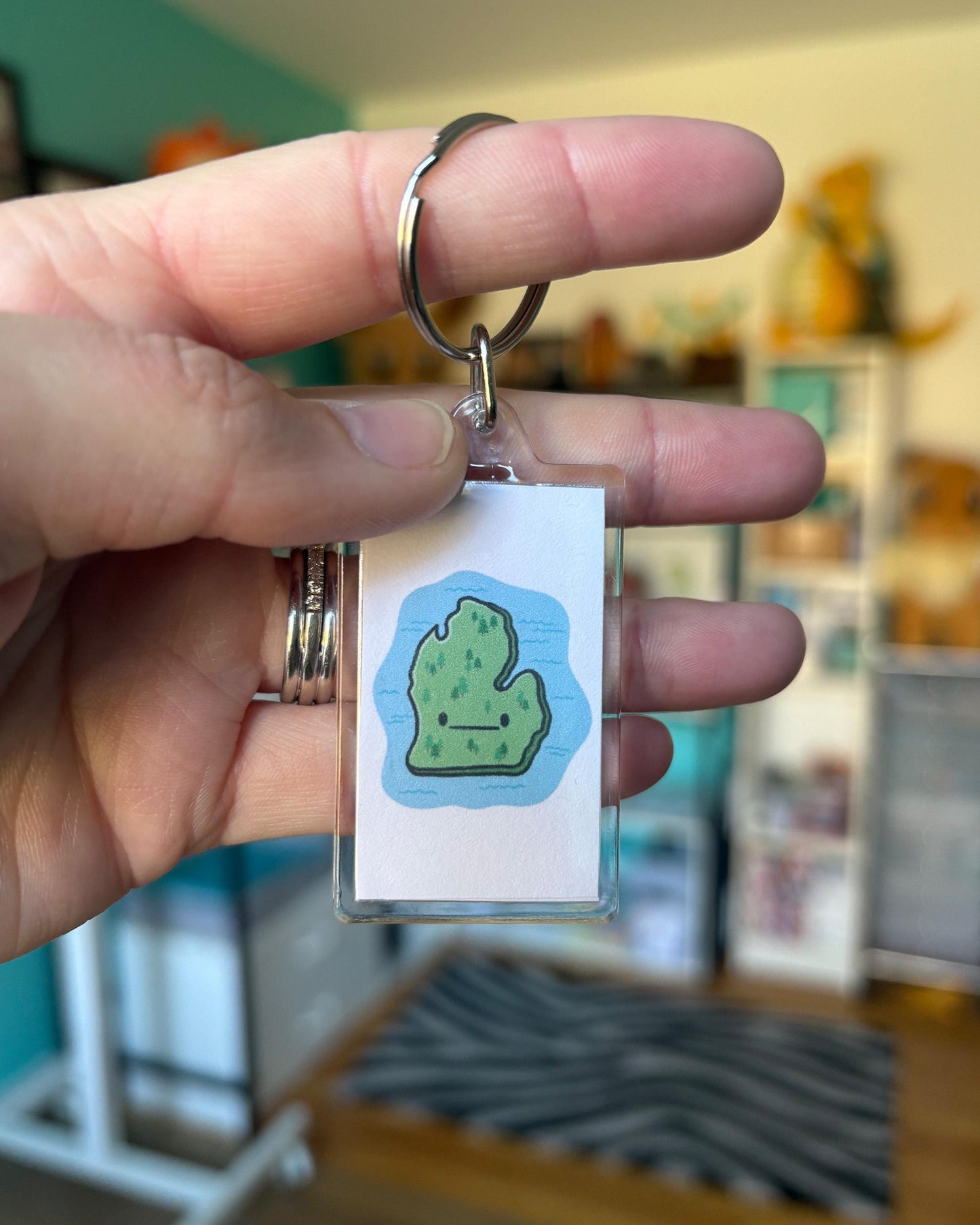 Michigan State and Lakes Keychain
