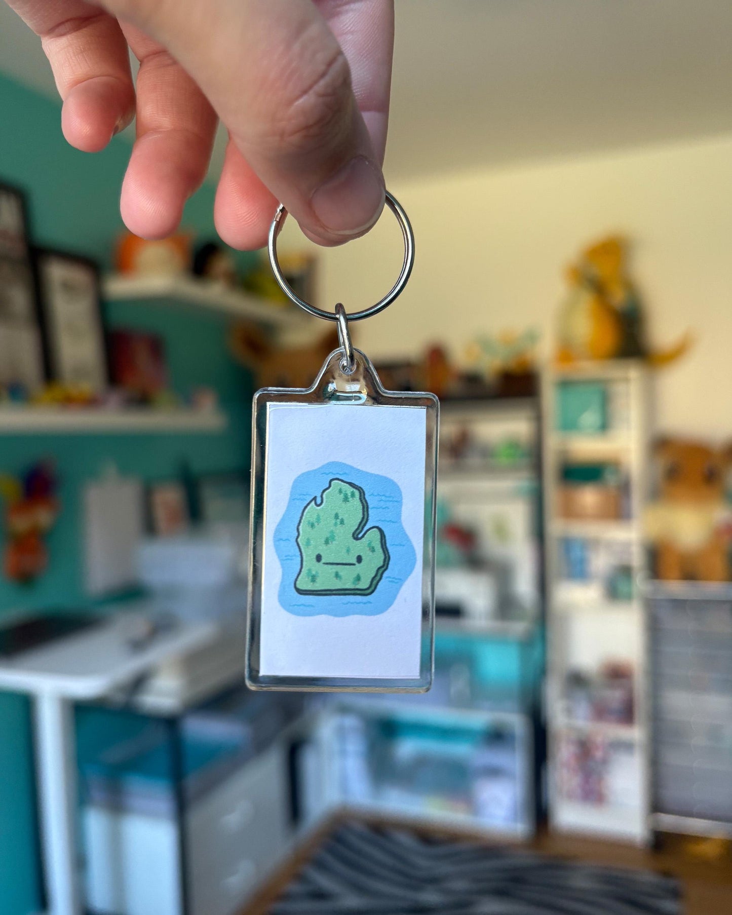 Michigan State and Lakes Keychain